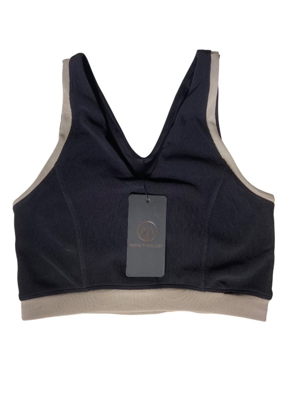 Move Theology Womens Black & Beige Sports Bra Medium 90% Polyester 10% Spandex